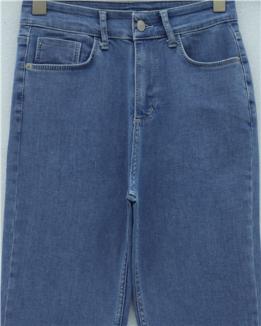 Cepli İspanyol Paça Likralı Fermuarlı Kot Pantolon -Mavi