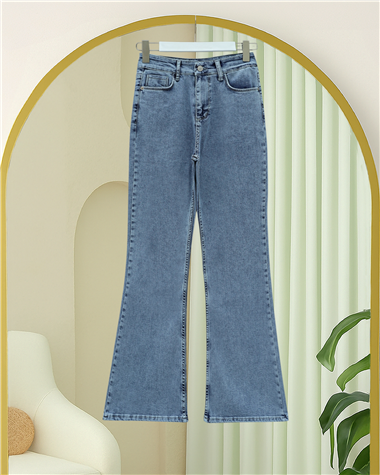 Cepli İspanyol Paça Likralı Fermuarlı Kot Pantolon -Buz Mavi