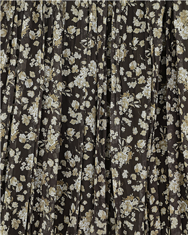 Çiçek Desenli Astarlı Kalın Kemerli Şifon Etek -Haki