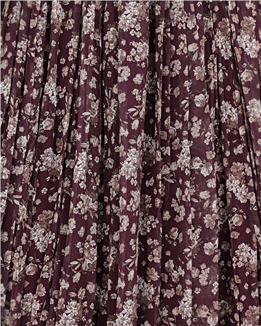 Çiçek Desenli Astarlı Kalın Kemerli Şifon Etek -Mürdüm