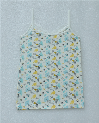 Çiçek Desenli Dantelli İp Askılı Atlet -Ekru