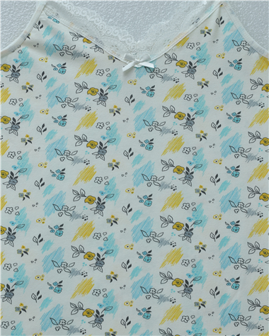 Çiçek Desenli Dantelli İp Askılı Atlet -Ekru