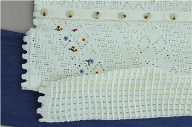 Çiçek Nakışlı Ajurlu Triko Hırka -Ekru