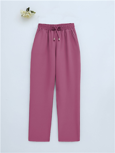 Çift Cepli Beli Lastikli Bağcık Detaylı Pantolon  -Pembe