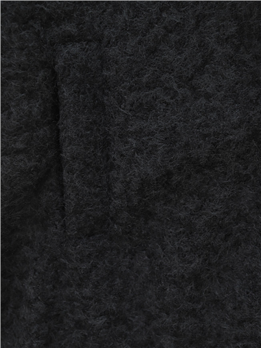 Çift Cepli Önü Düğmeli Astarlı Buklet Kaban -Siyah