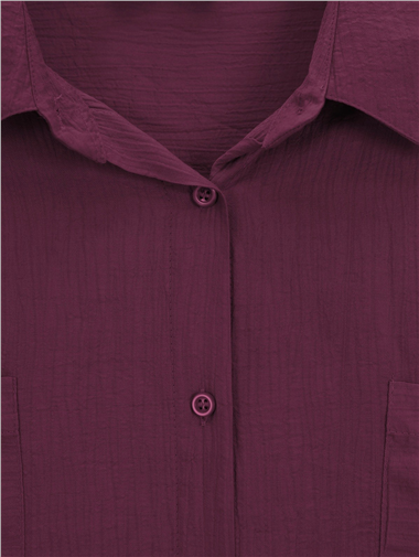 Çift Cepli Oval Kesim Kolu Katlamalı Gömlek Tunik -Bordo