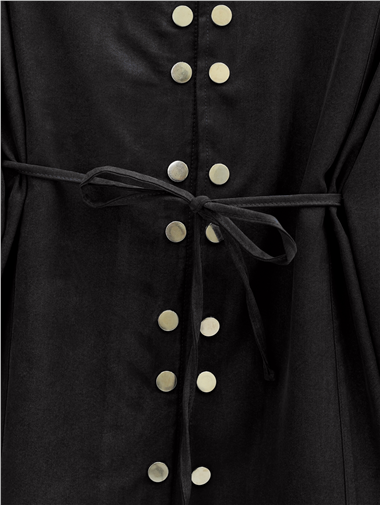 Çift Çıtçıt Detaylı Yuvarlak Yaka Bol Paça Pantolonlu Modal Takım -Siyah