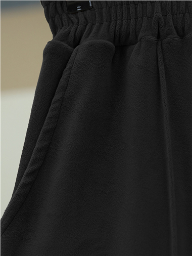 Çımalı Beli Lastikli Kadife Pantolon -Siyah
