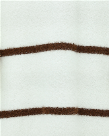 Çizgili Salaş Sakallı Triko Tunik -Beyaz