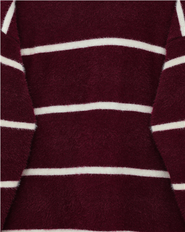 Çizgili Salaş Sakallı Triko Tunik -Bordo