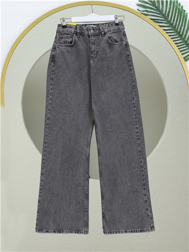 Çok Cepli Yüksek Bel Kot Pantolon  -Füme