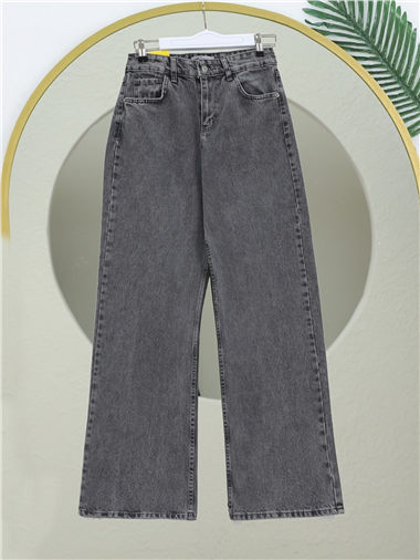 Çok Cepli Yüksek Bel Kot Pantolon  -Füme