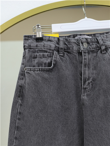 Çok Cepli Yüksek Bel Kot Pantolon  -Füme