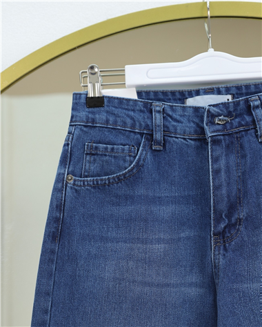 Çok Cepli Yüksek Bel Kot Pantolon  -Mavi