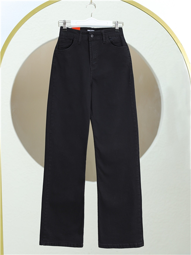 بنطال جينز بخصر عالي متعدد الجيوب - أسود