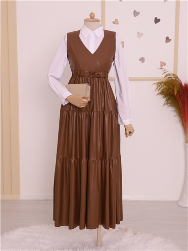 Deri Sıfır Kol Parçalı Tünel Bağcıklı Jile -Taba