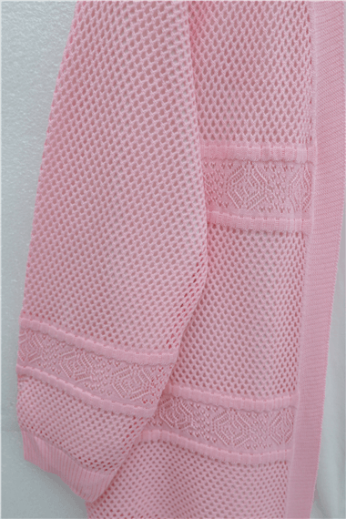 Desenli Ajurlu Triko Hırka  -Pembe