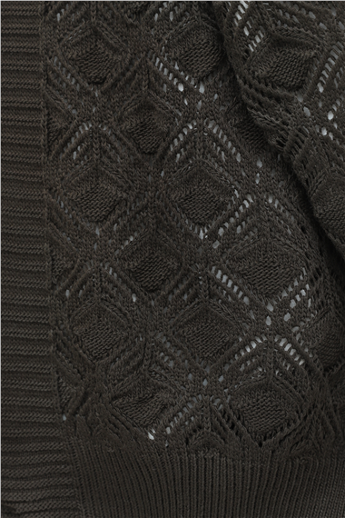 Desenli Araboy Örme Triko Hırka -Kahve