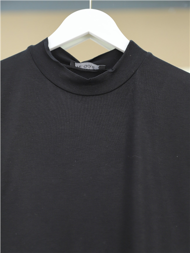 Dik Yaka Eteği Pliseli Penye İçlik -Siyah