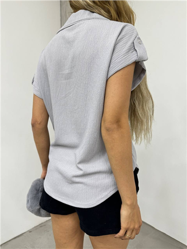 Duble Kol Tek Cepli Bürümcük Gömlek  -Gri