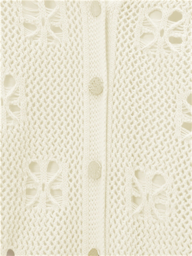 Düğmeli Ajurlu Araboy Triko Hırka  -Ekru