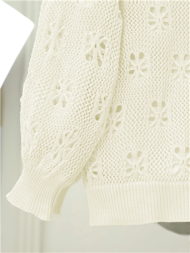 Düğmeli Ajurlu Araboy Triko Hırka  -Ekru