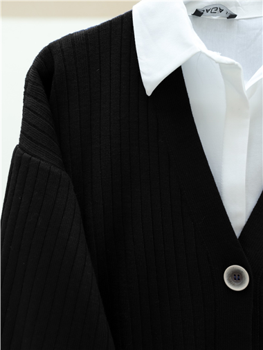 Düğmeli Araboy Triko Hırka -Siyah