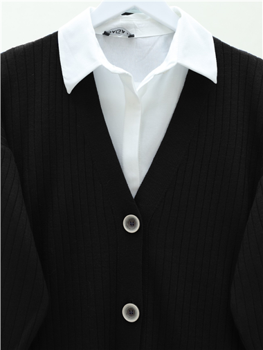 Düğmeli Araboy Triko Hırka -Siyah