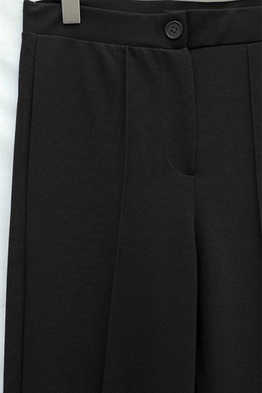 Düğmeli Beli Lastikli Likralı Palazzo Pantolon -Siyah