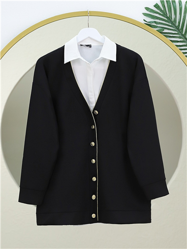 Düğmeli Biyeli Oysho Hırka -Siyah