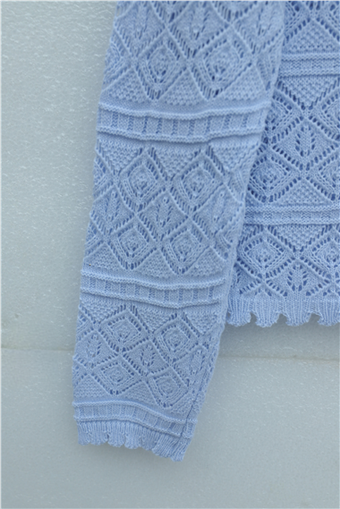 Düğmeli Desenli Ajurlu Triko Hırka  -Bebe Mavi