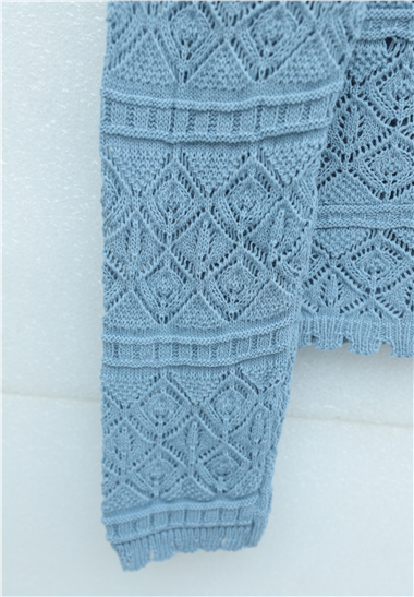 Düğmeli Desenli Ajurlu Triko Hırka  -Buz Mavi