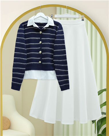 Düğmeli Gömlek Detaylı Triko Hırka -Laci