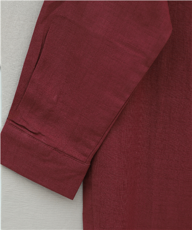 Düğmeli Keten Gömlek  -Bordo