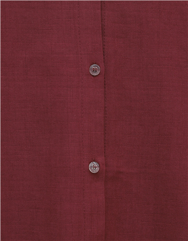 Düğmeli Keten Gömlek  -Bordo