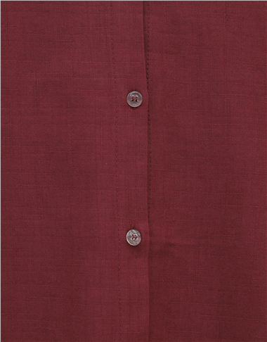 Düğmeli Keten Gömlek  -Bordo