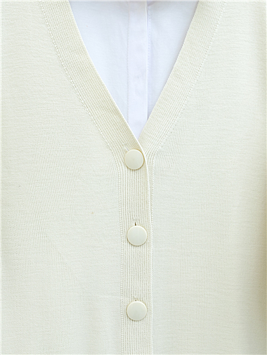 Düğmeli Kışlık Tesettür Triko Hırka -Taş