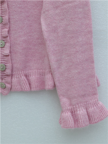 Düğmeli Önü Ve Eteği Fırfırlı Hırka -Pembe