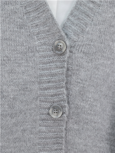 Düğmeli Oversize Triko Hırka -Gri