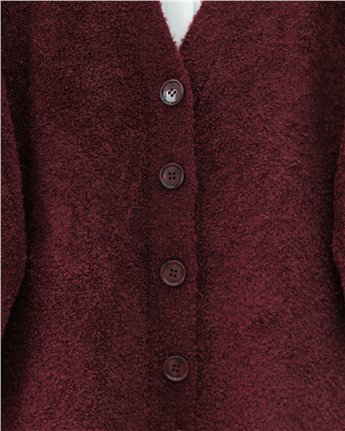 Düğmeli Salaş Triko Hırka -Bordo