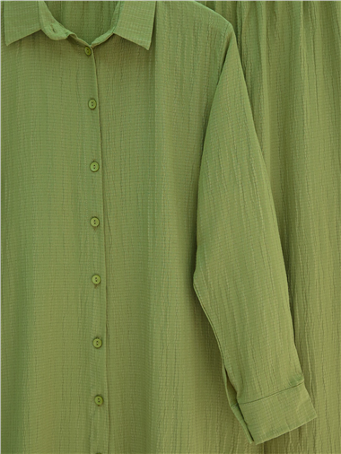 Düğmeli Uzun Pantolonlu Krinkıl Takım   -A.Yeşil