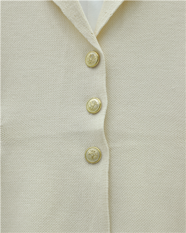 Düğmeli V Yaka Yelek Pantolon Triko Takım -Krem