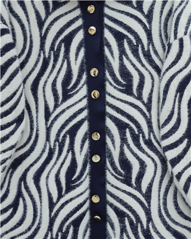 Düğmeli Zebra Desen Sakallı Triko Hırka -Laci