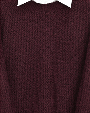 Eteği Dantel Detaylı Triko Kazak -Bordo