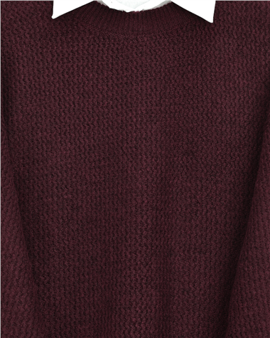 Eteği Dantel Detaylı Triko Kazak -Bordo