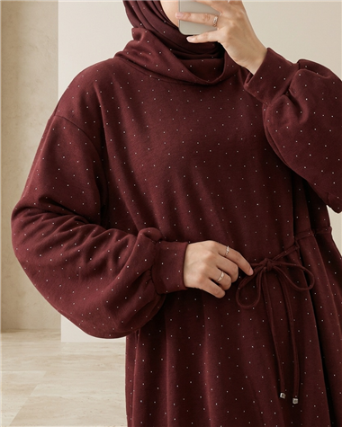 Eteği Lastikli Beli Bağcıklı Yarım Boğazlı Oysho Sweat -Bordo