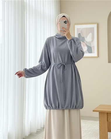 Eteği Lastikli Beli Bağcıklı Yarım Boğazlı Oysho Sweat -Açık Gri
