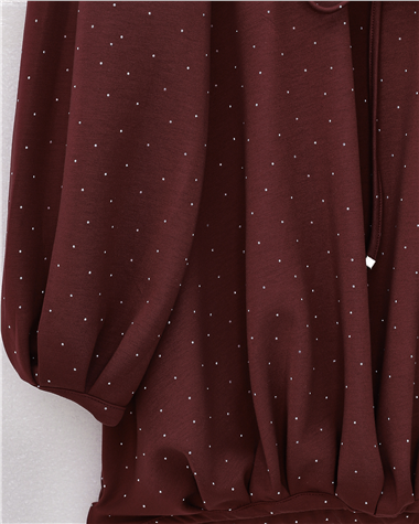 Eteği Lastikli Beli Bağcıklı Yarım Boğazlı Oysho Sweat -Bordo