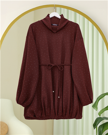 Eteği Lastikli Beli Bağcıklı Yarım Boğazlı Oysho Sweat -Bordo
