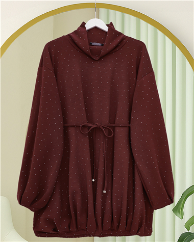 Eteği Lastikli Beli Bağcıklı Yarım Boğazlı Oysho Sweat -Bordo